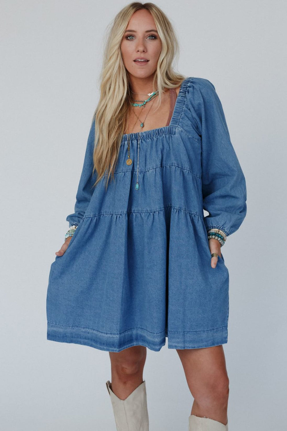 Dusk Blue Loose Fit Denim Mini Dress - Navy Grays Boutique