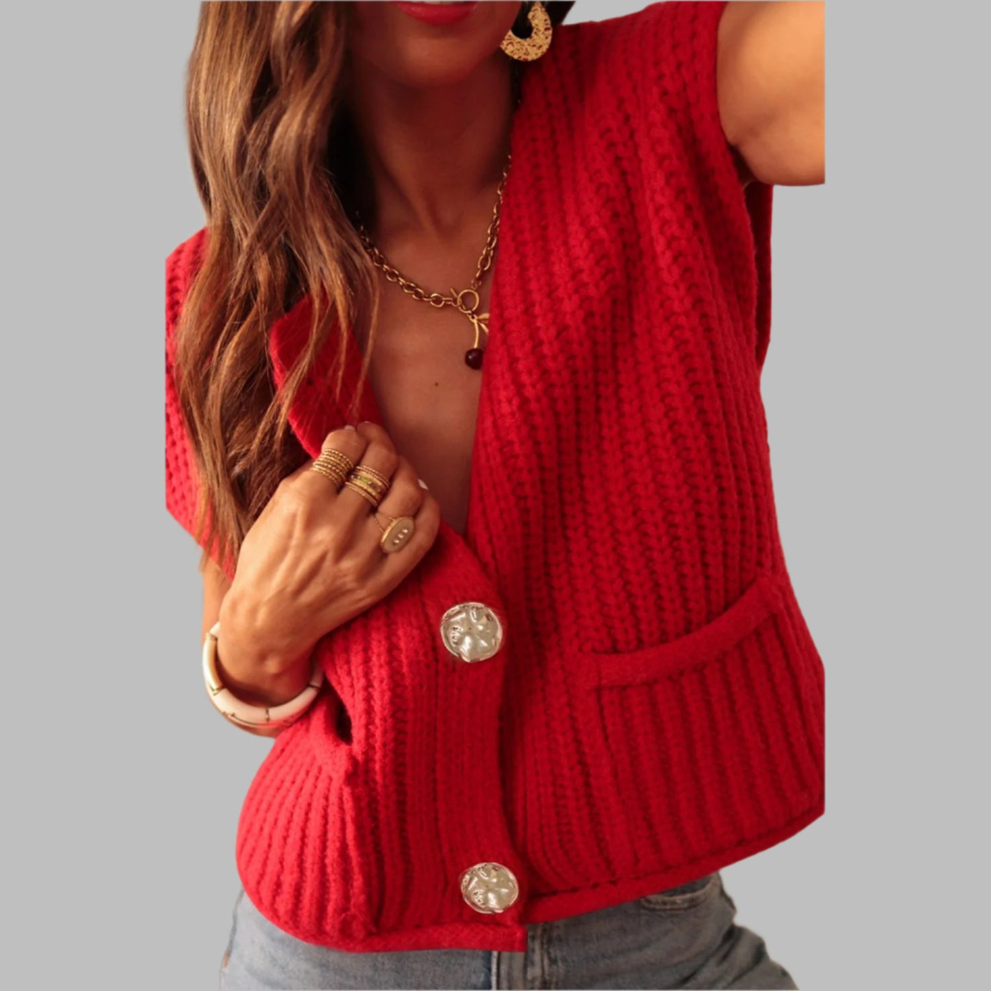 Red Solid Knit Sweater Vest - Navy Grays Boutique