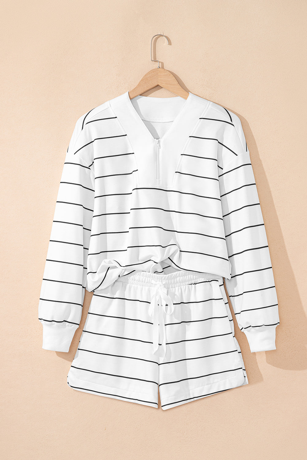 White Stripe Pullover and Short 2pcs Outfit