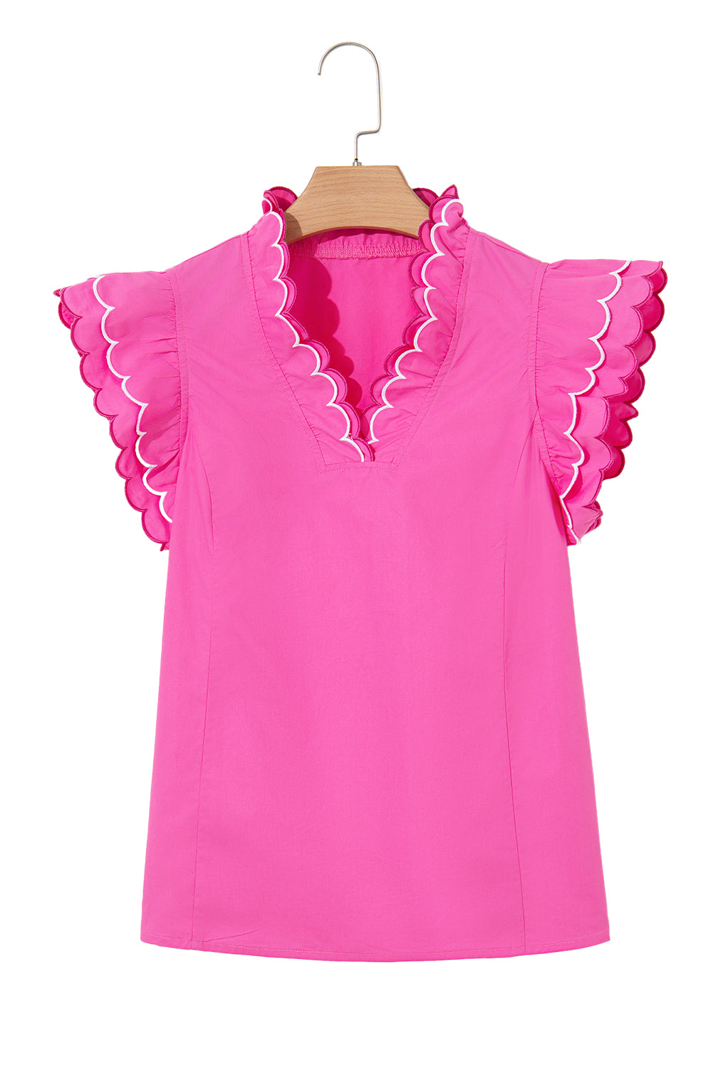 Bright Pink Scallop Trim Blouse