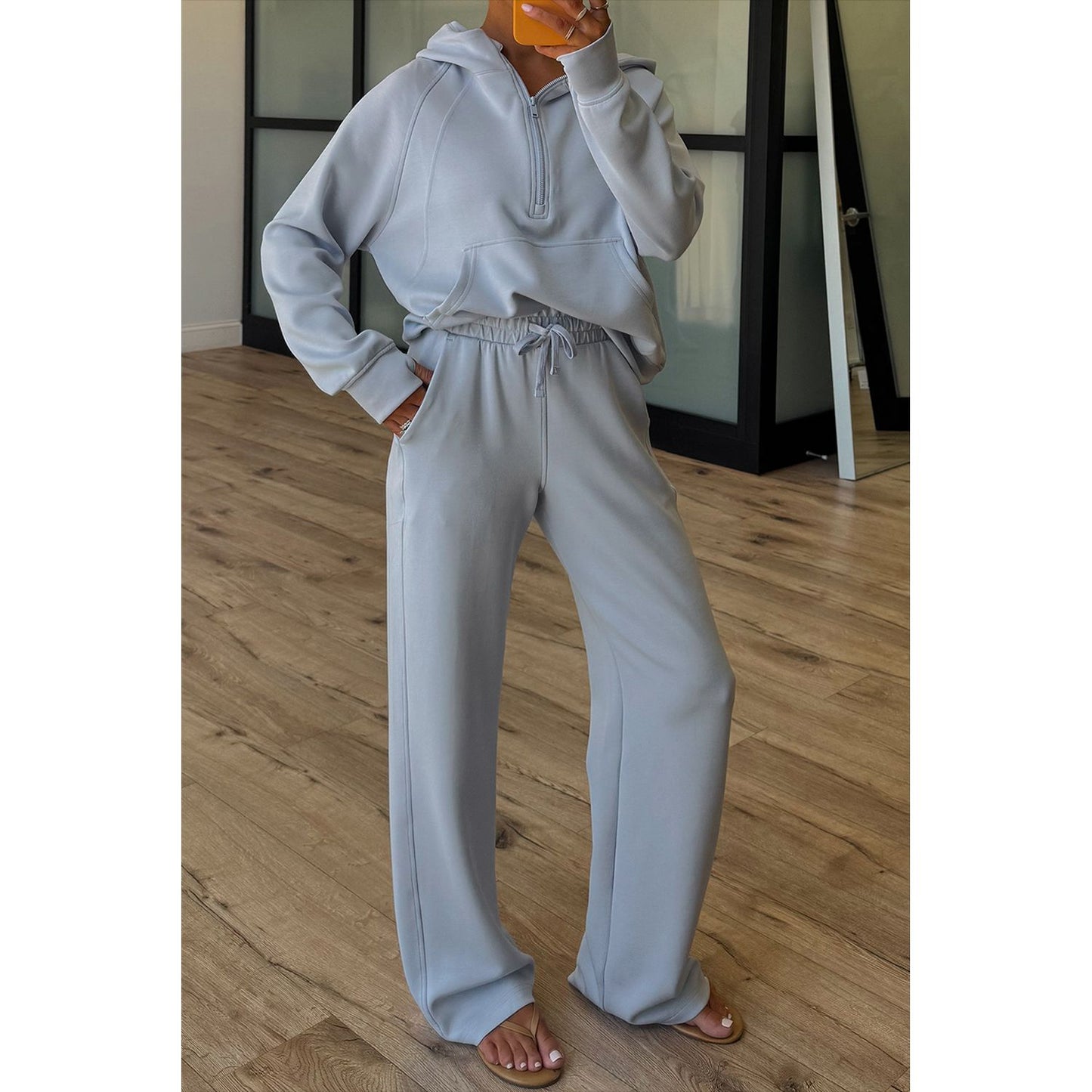 Beau Blue Half Zip Thumbhole Sleeve Hoodie Active Pants 2pcs Outfit
