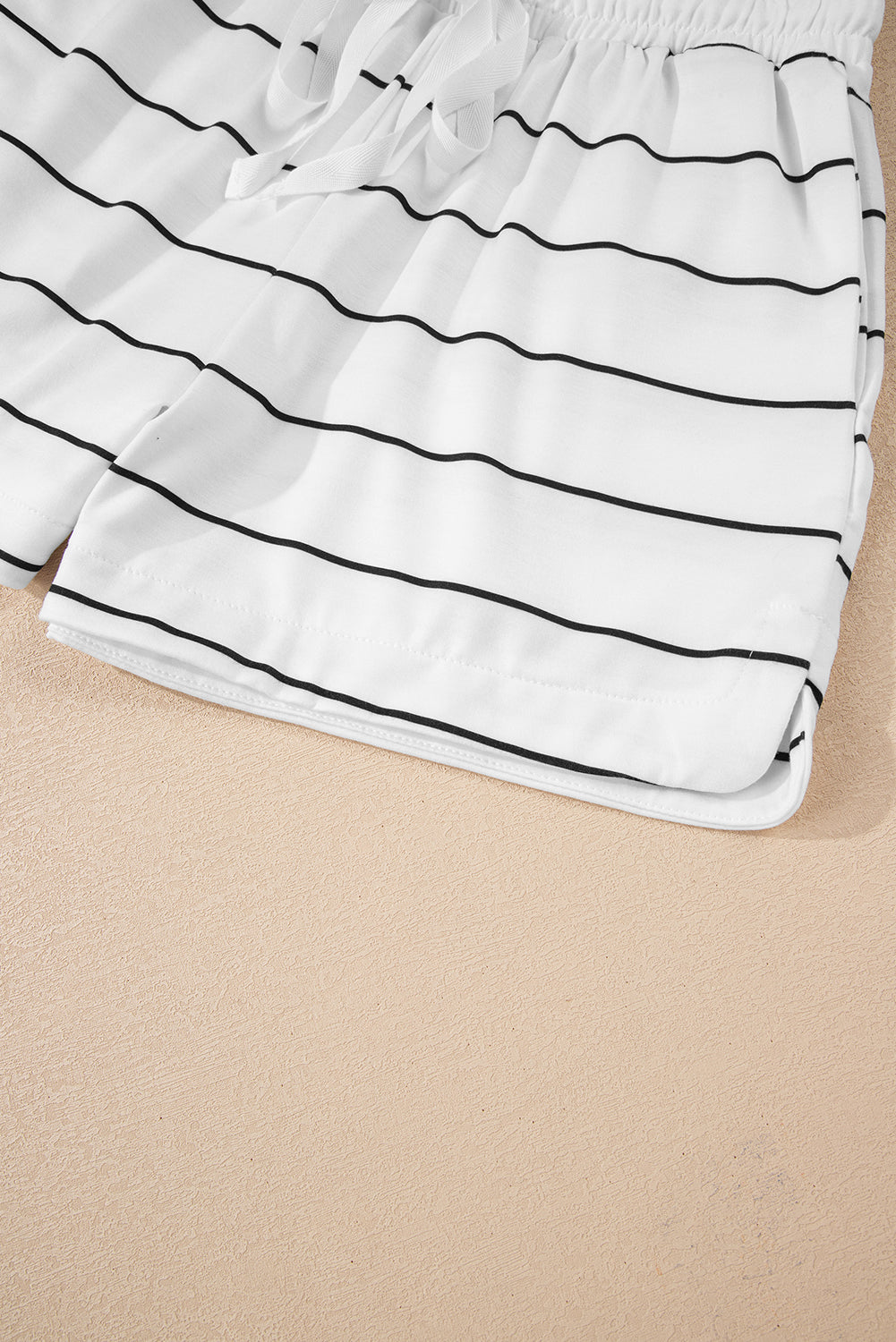 White Stripe Pullover and Short 2pcs Outfit
