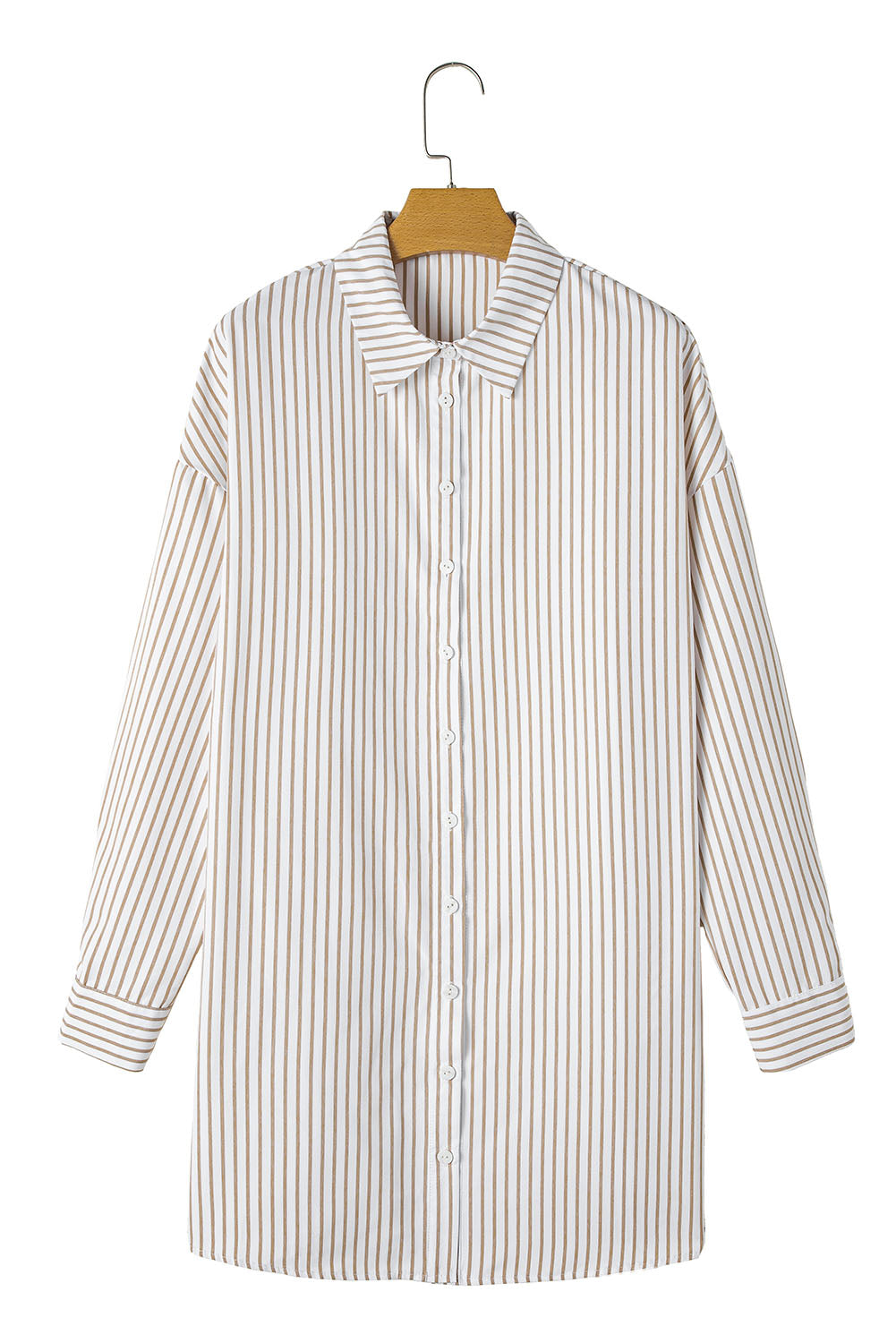 Khaki Stripe Long Sleeve Button Up Mini Shirt Dress - Navy Grays Boutique