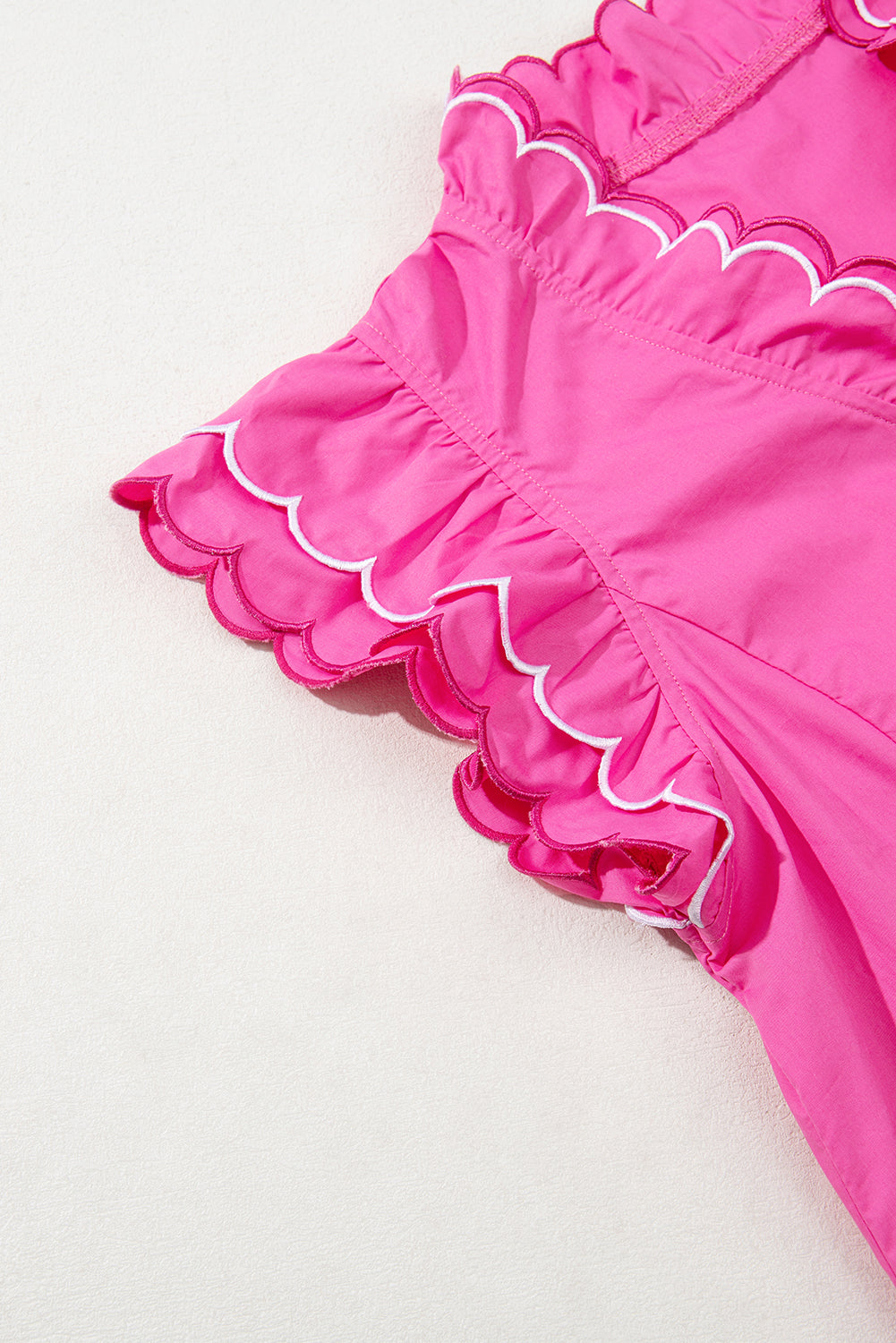 Bright Pink Scallop Trim Blouse
