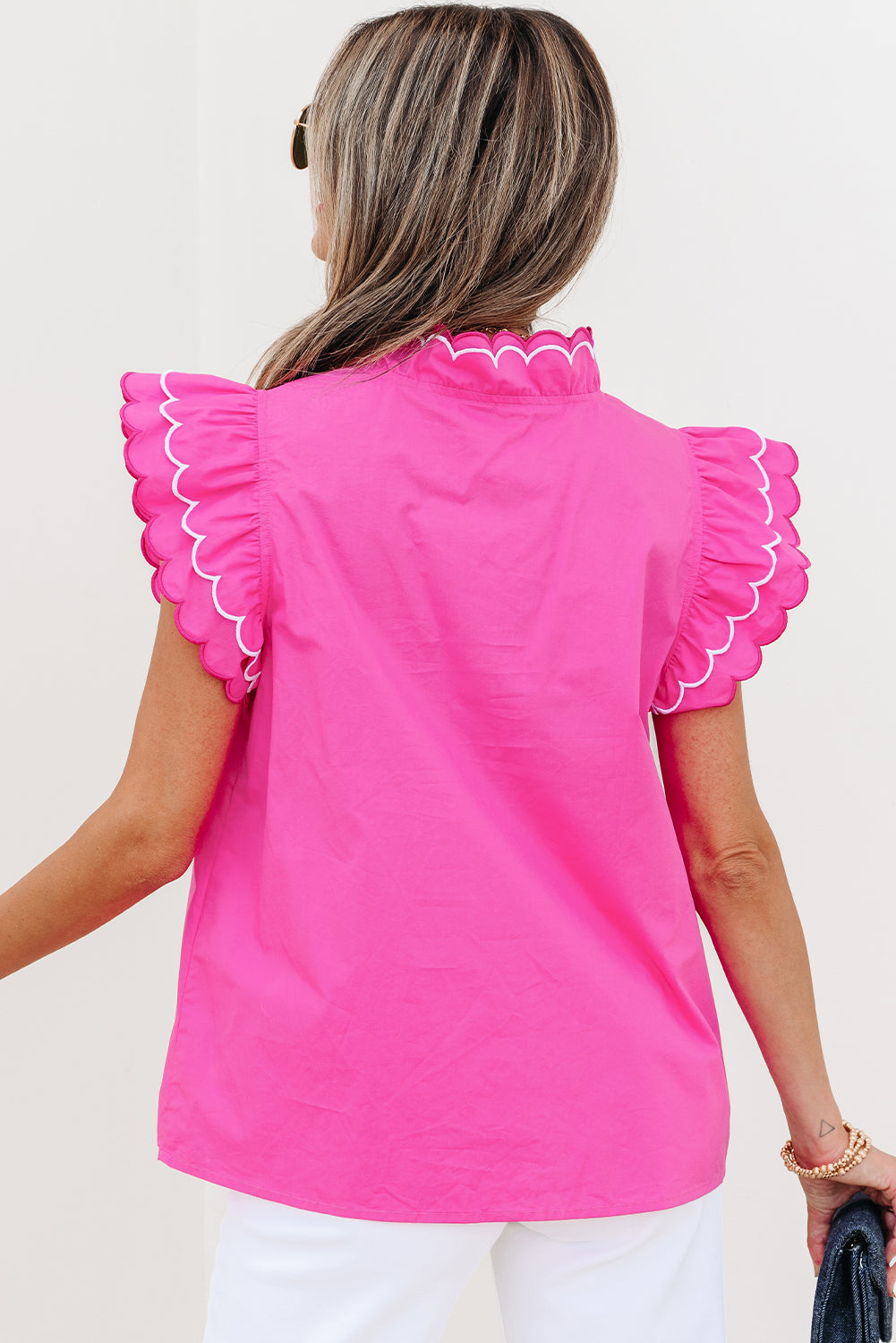 Bright Pink Scallop Trim Blouse