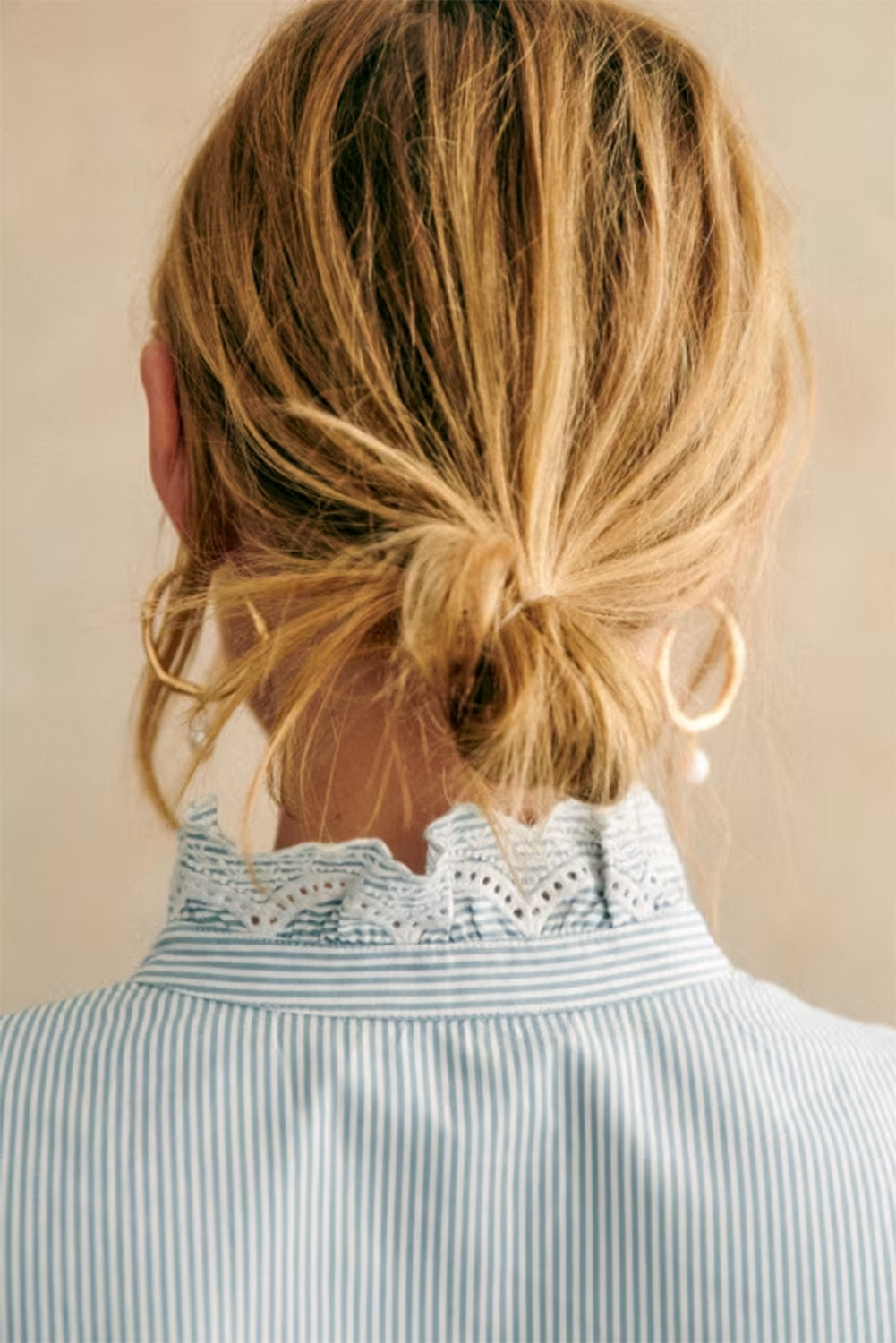 Sky Blue Stripe Frilled Trim Long Sleeve Shirt - Navy Grays Boutique
