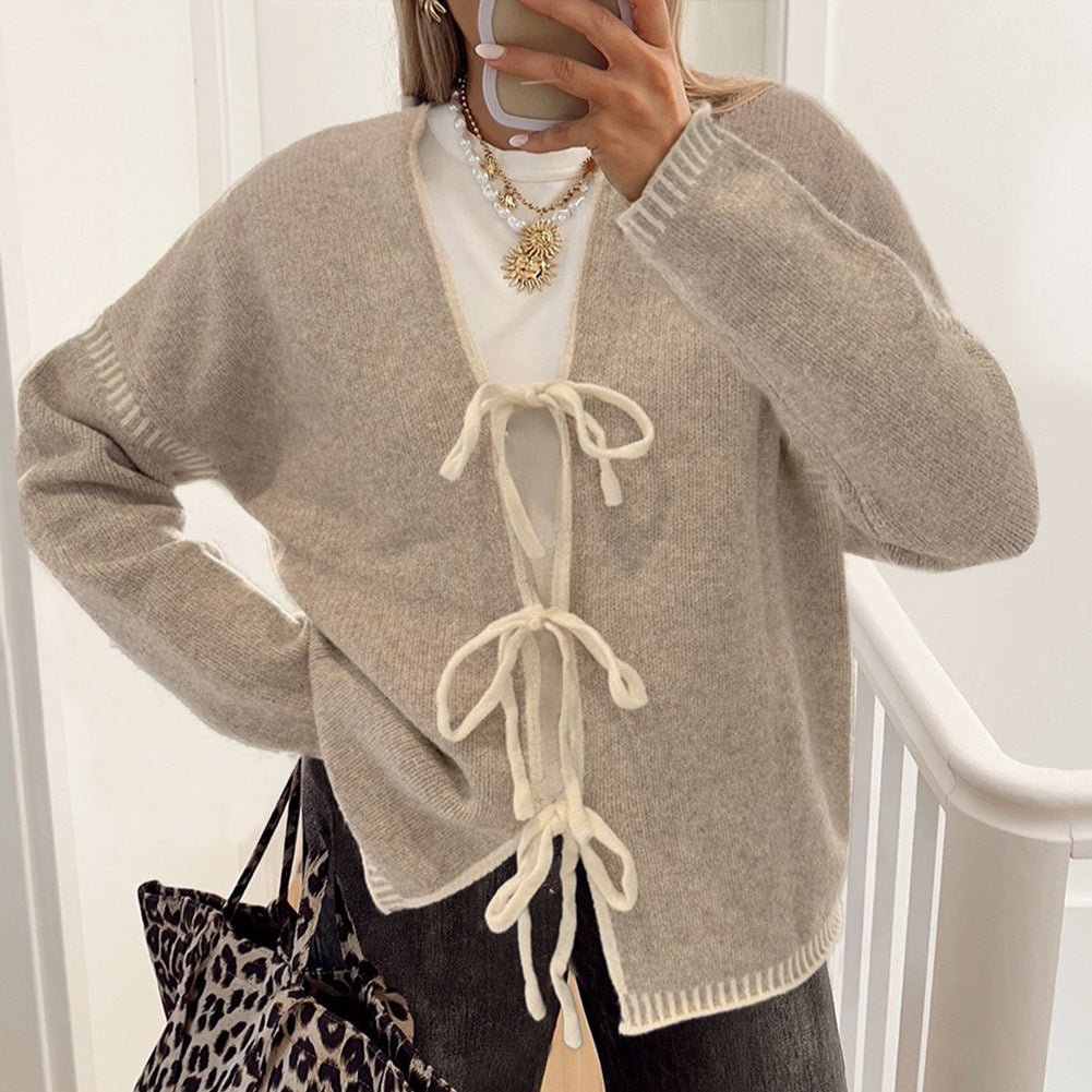Khaki Tied Front Casual Cardigan