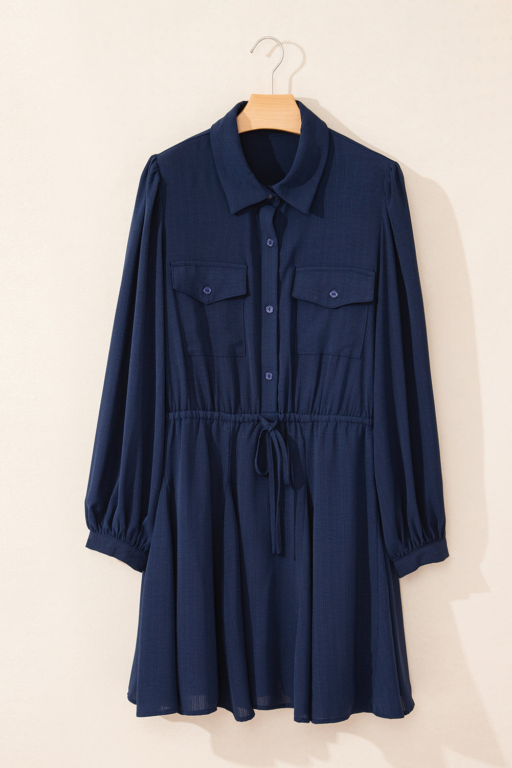 Navy Blue Solid Chest Pockets Tunic Shirt Mini Dress - Navy Grays Boutique