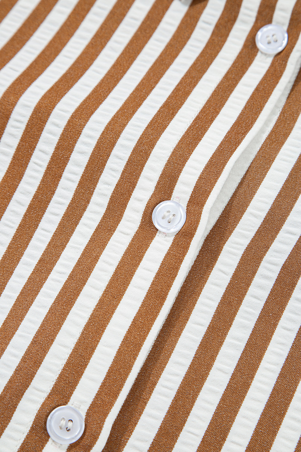 Brown Stripe Ruffle Hem Collared Long Sleeve Shirt Mini Dress