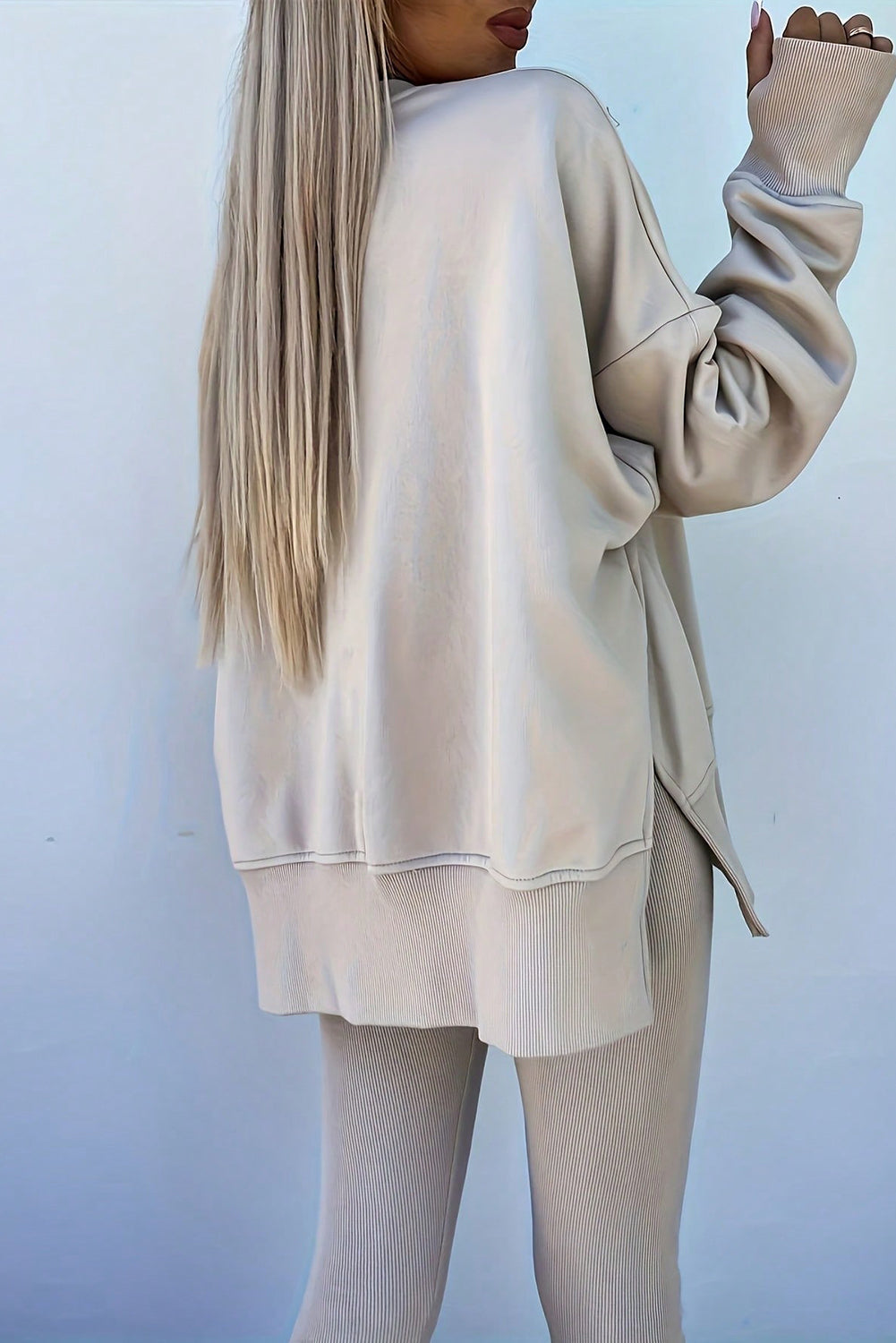 Oversized Slit Sweatshirt Ribbed Leggings Set
