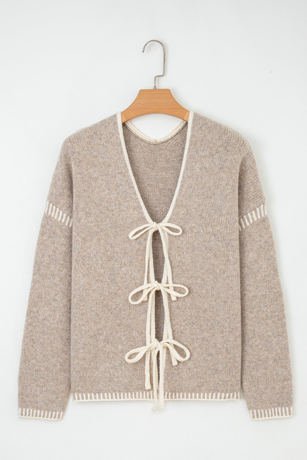 Khaki Tied Front Casual Cardigan