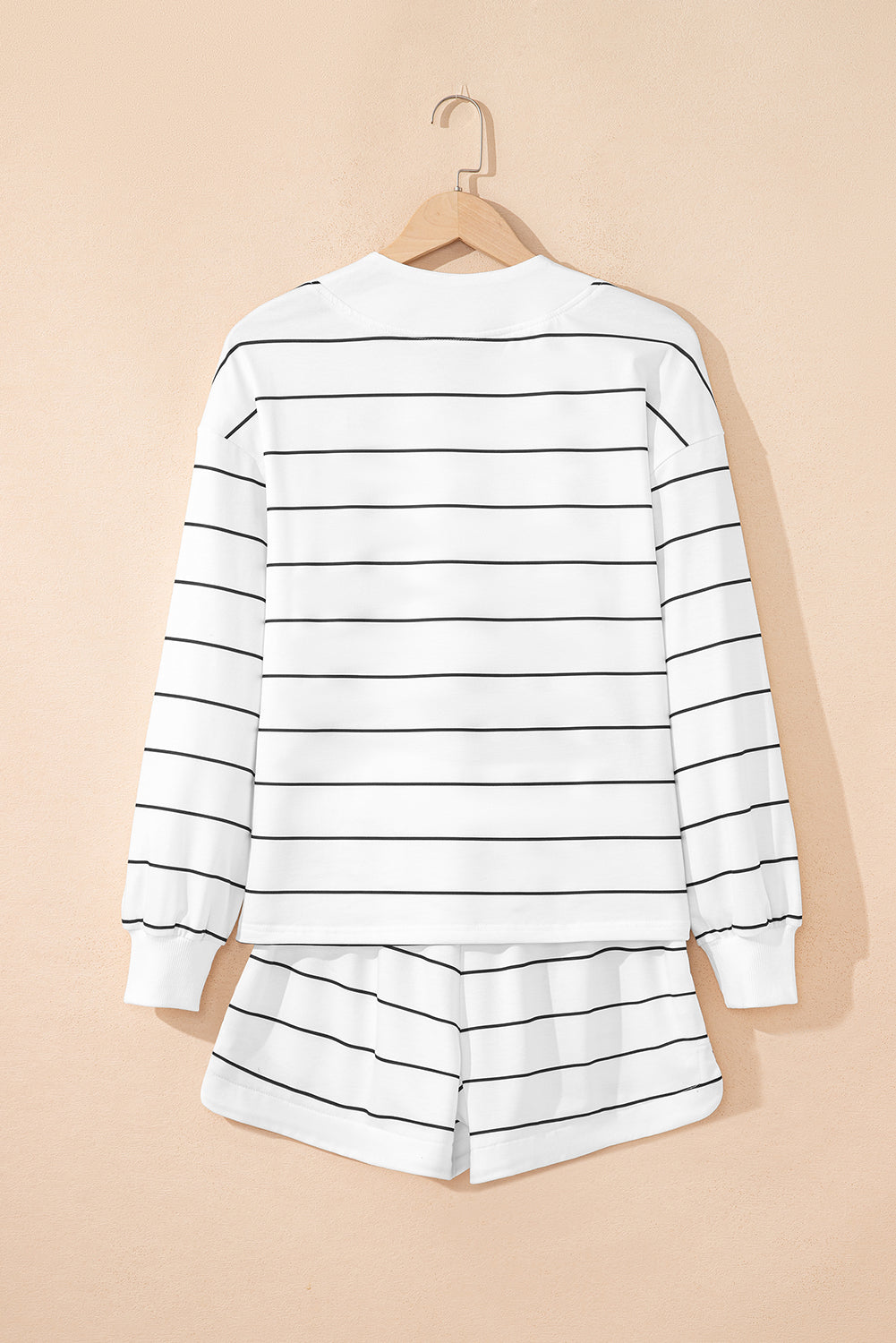 White Stripe Pullover and Short 2pcs Outfit