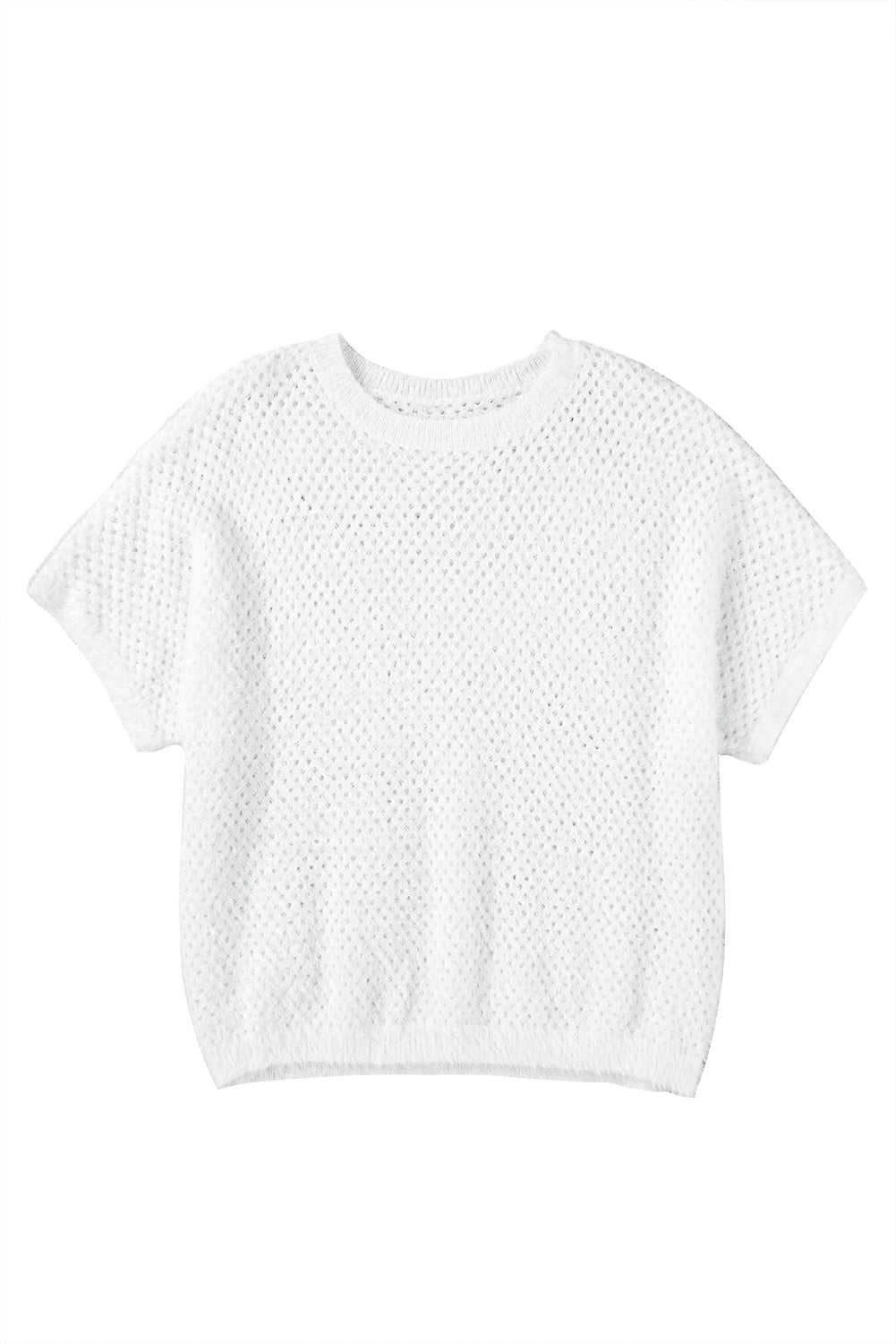 White Fuzzy Eyelet Knitted Sweater