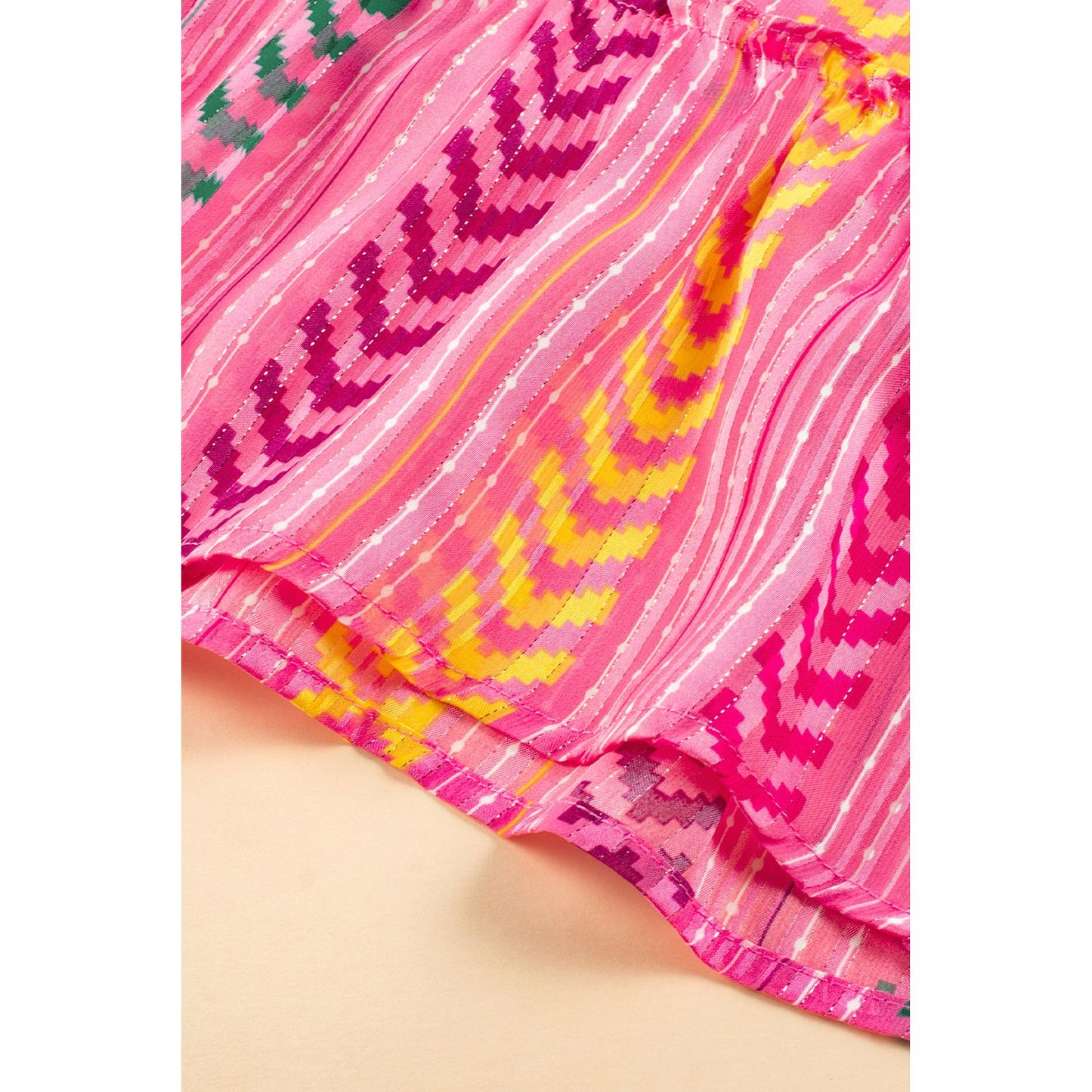 Pink Boho Printed Tasseled Drawstring Ruffled Maxi Skirt