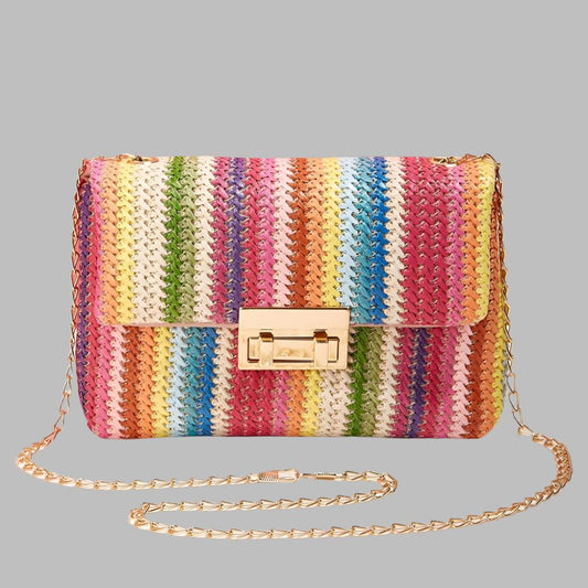 Multicolour Bohemian Woven Gold Chain Shoulder Bag