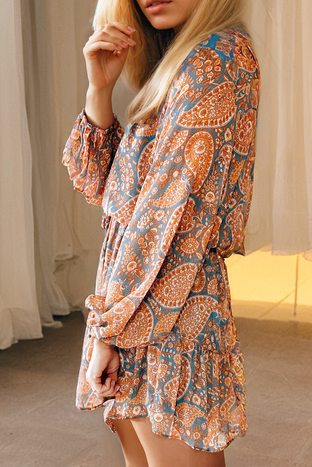 Orange Paisley Print Loose Fit Mini Dress