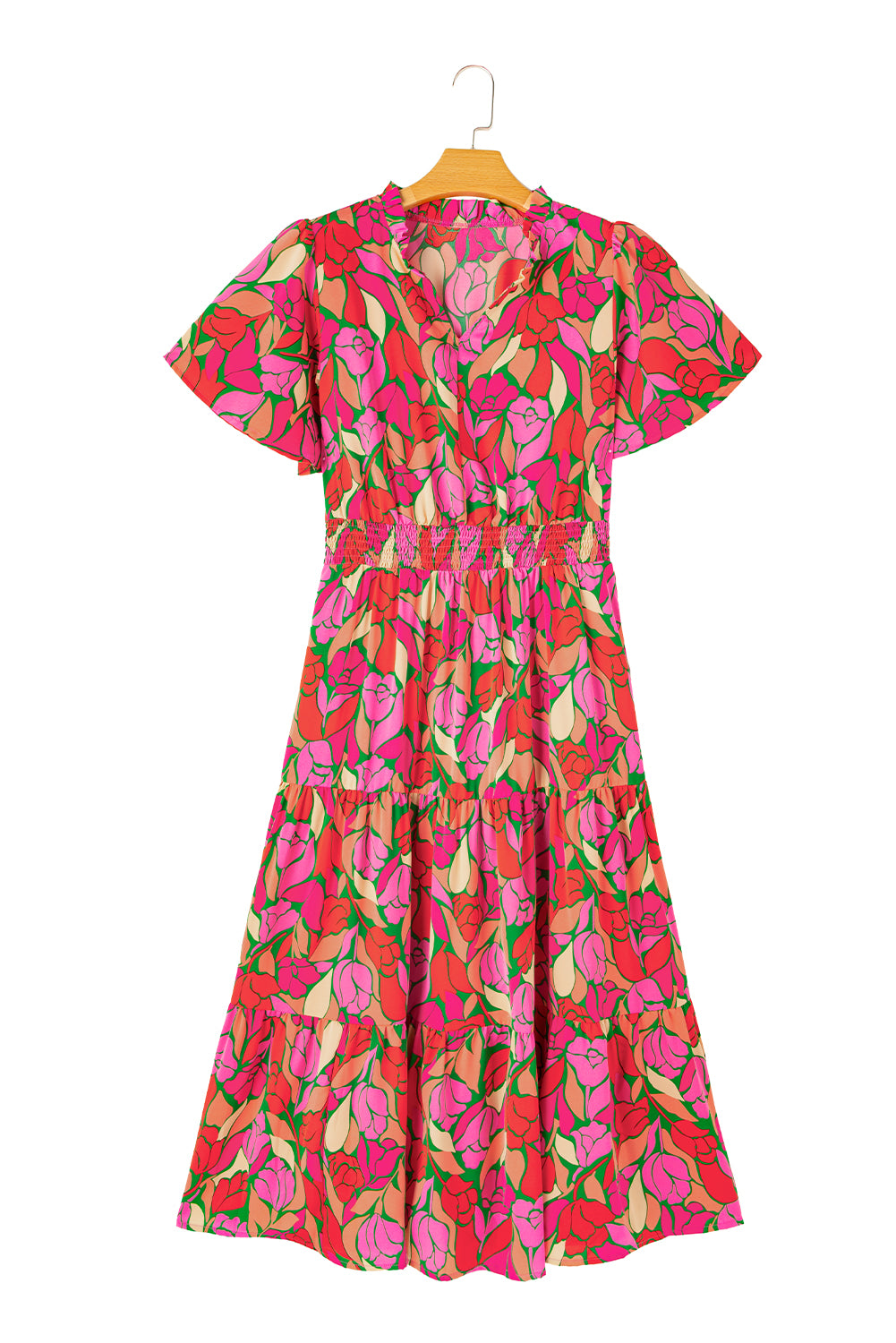 Rose Floral Smocked Waist Tiered Maxi Dress