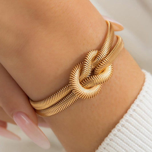 Gold Knotted Snake Bone Chain Adjustable Bracelet