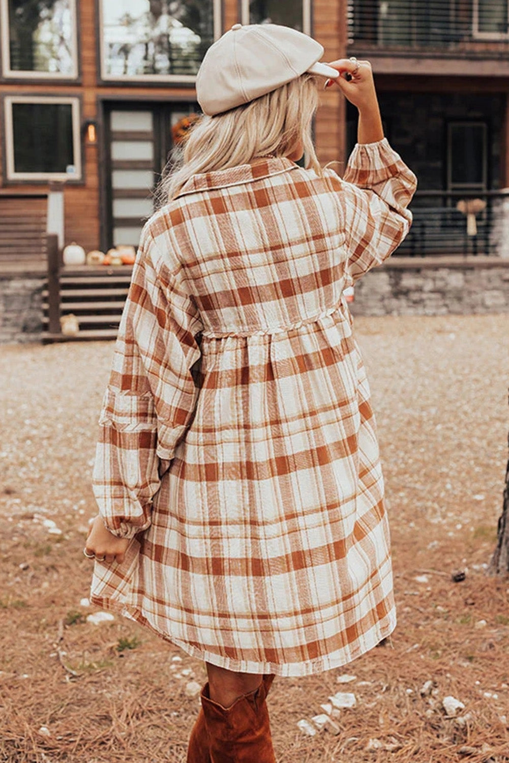 Brown Plaid Mini Dress