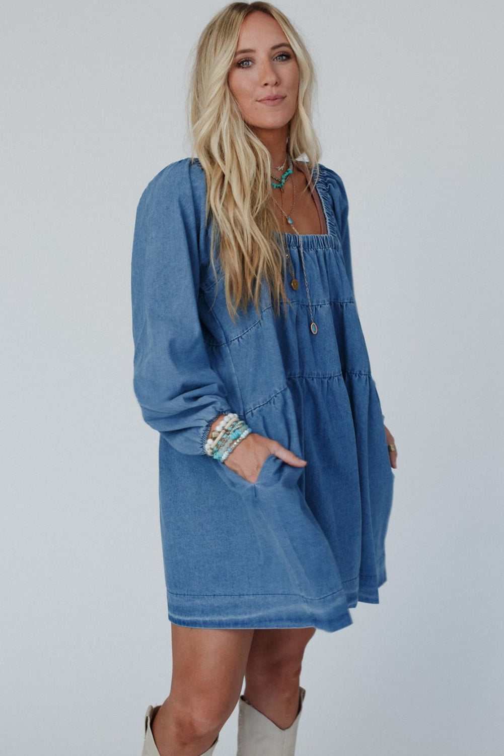 Dusk Blue Loose Fit Denim Mini Dress