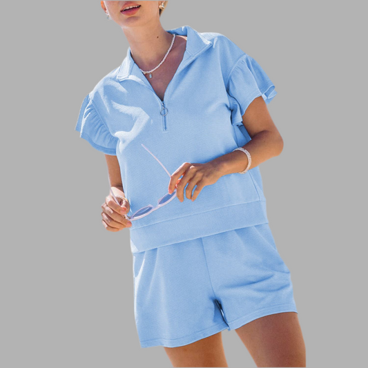 Blue Texture Top and Shorts Set