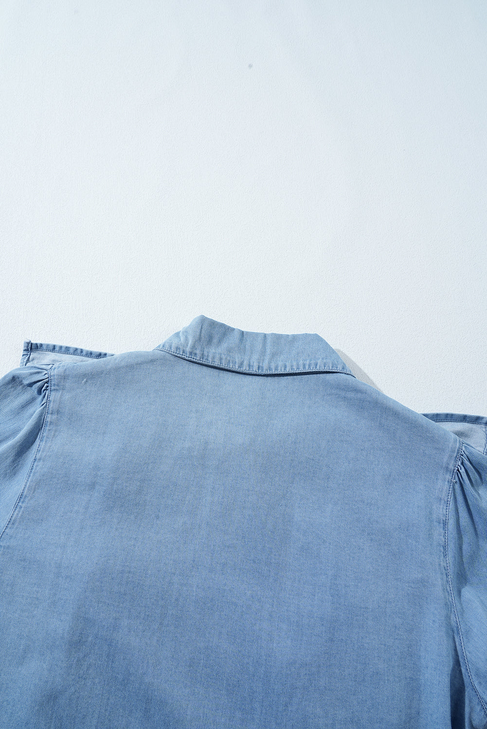 Ruffled Shirred Cuffs Button up Chambray Shirt