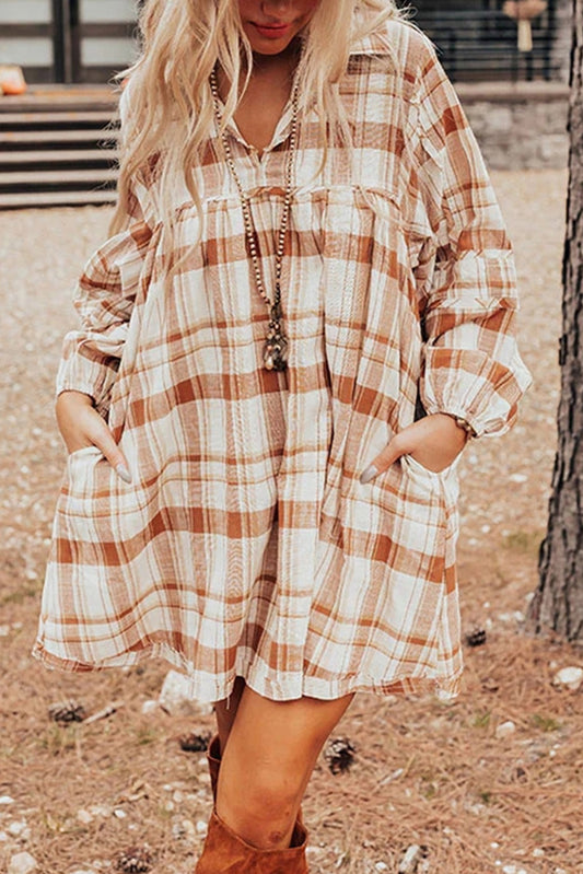 Brown Plaid Mini Dress