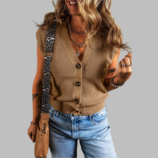 Parchment V Neck Button Up Sweater Vest