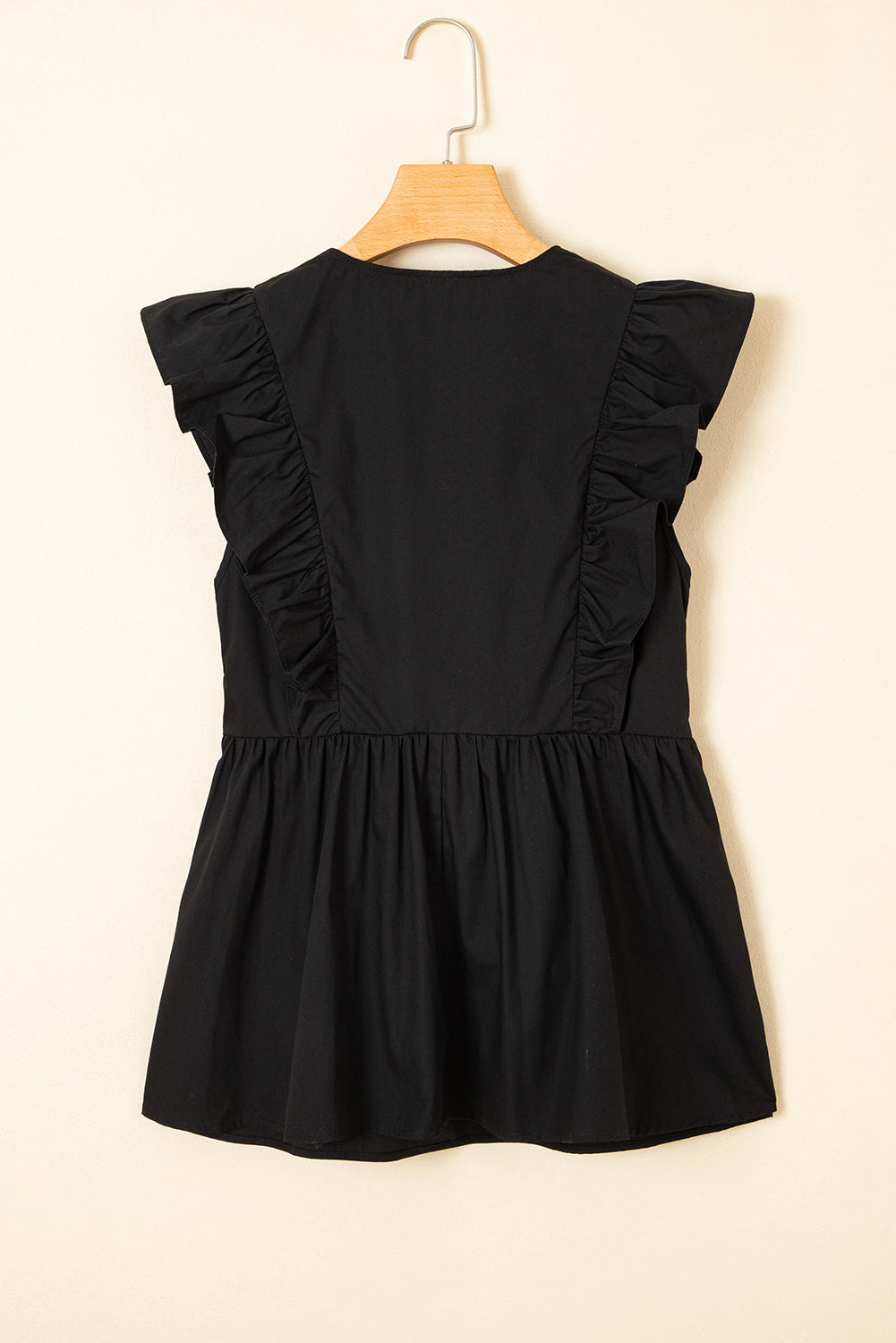 Black Contrast Ricrac Trim Peplum Top