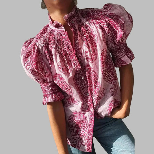 Pink Paisley Puff Short Sleeve Top