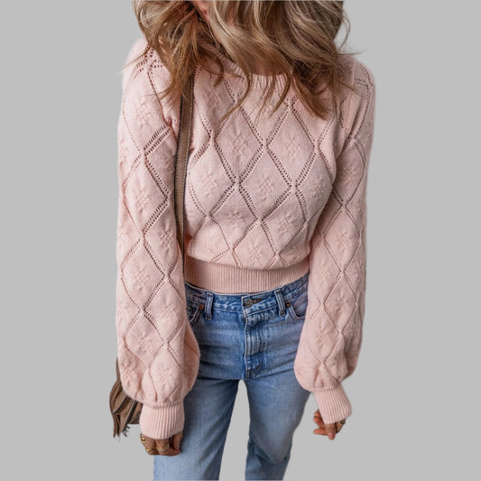 Gossamer Pink Puff Sleeve Cropped Sweater