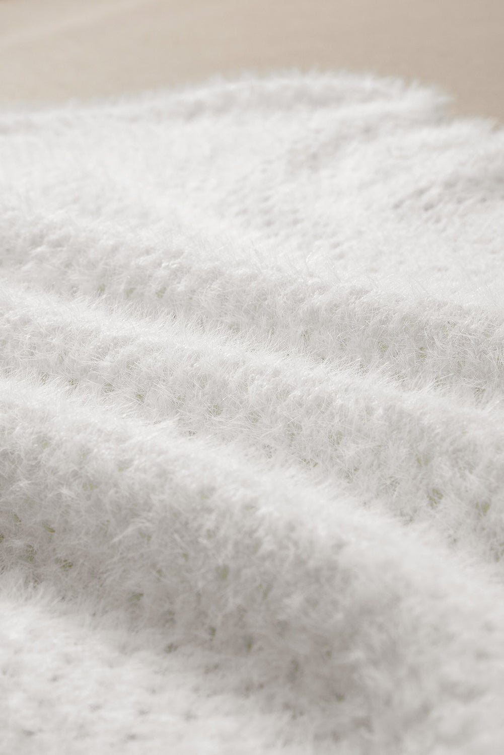 White Fuzzy Eyelet Knitted Sweater