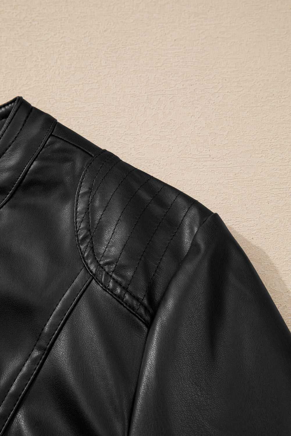 Black Solid Faux Leather Slim Fit Bomber Jacket