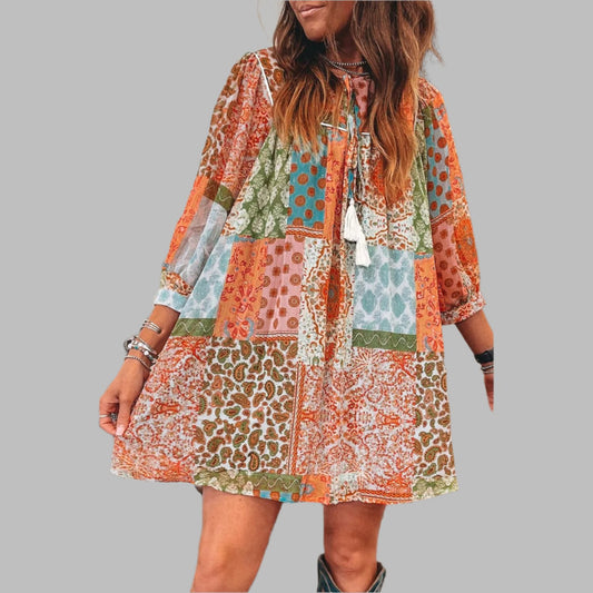 Orange Boho Paisley Chiffon Loose Dress