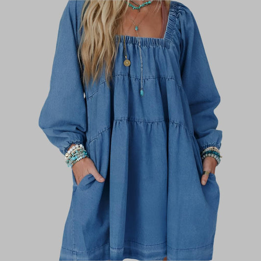 Dusk Blue Loose Fit Denim Mini Dress