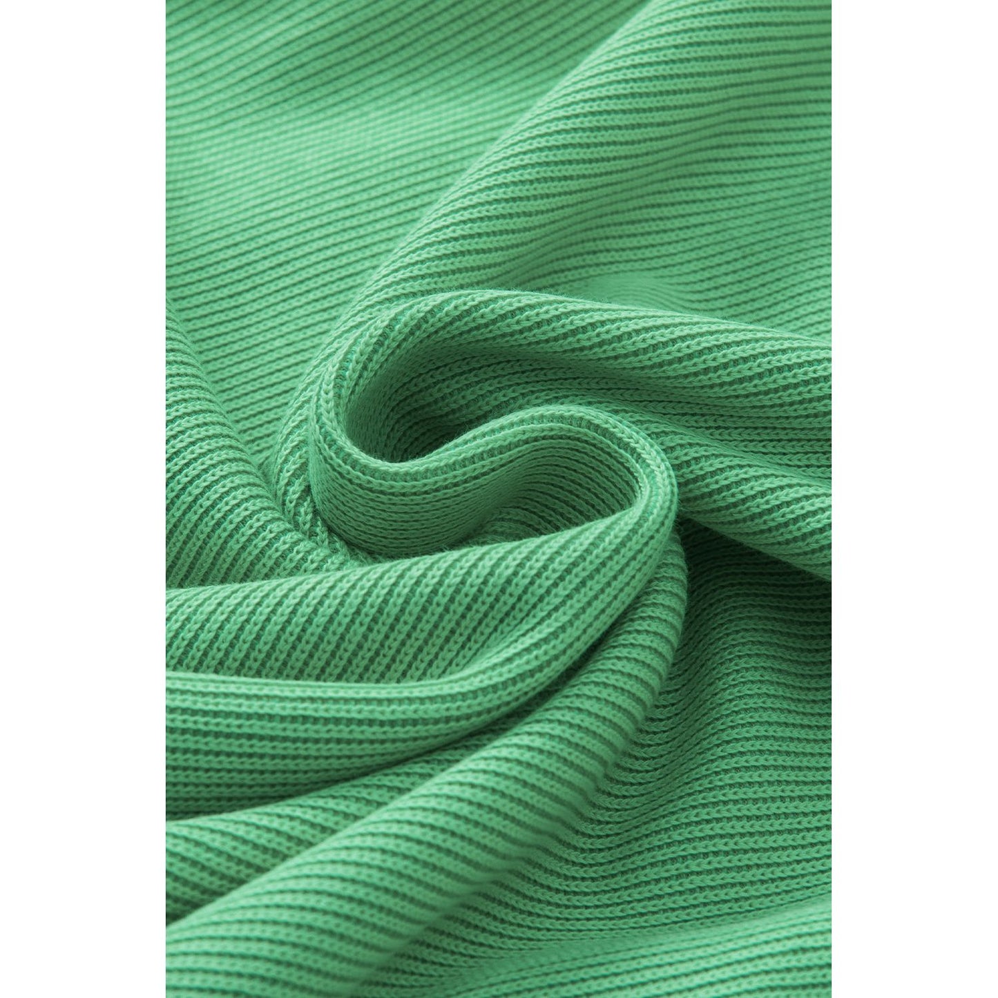 Green Ribbed Knit Puffy Ruffle Sleeve Blouse