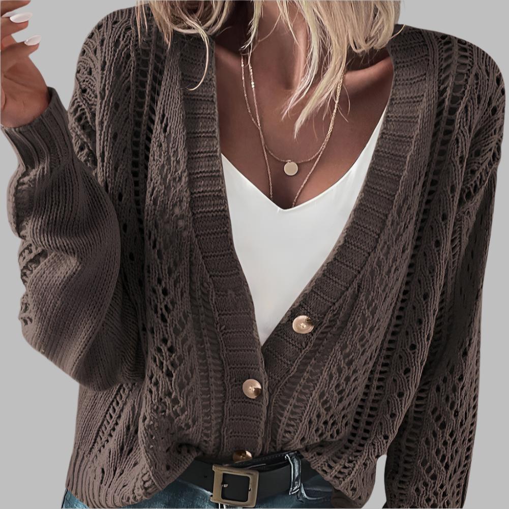 Dark Khaki Open Knit Drop Shoulder Sweater Cardigan