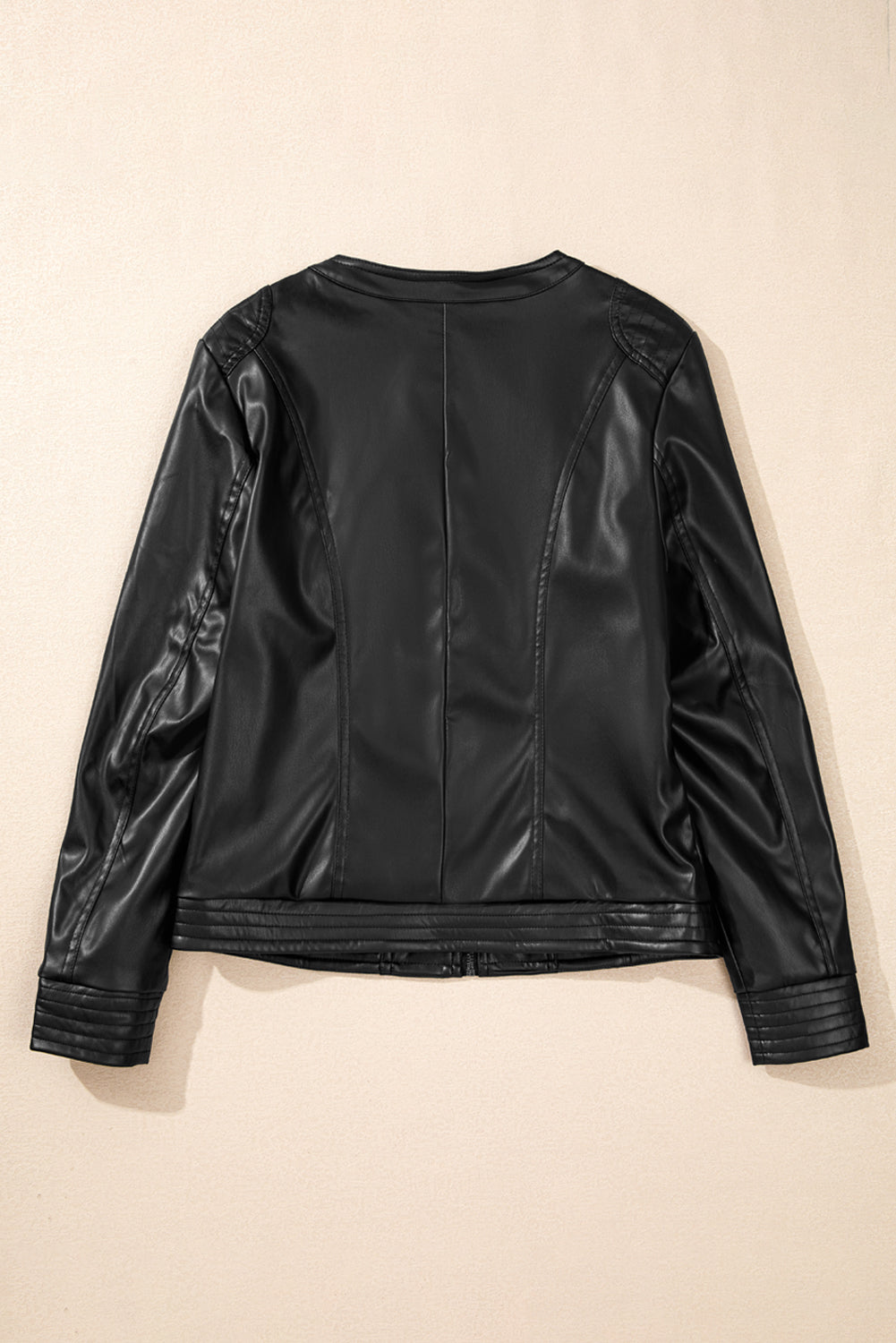 Black Solid Faux Leather Slim Fit Bomber Jacket