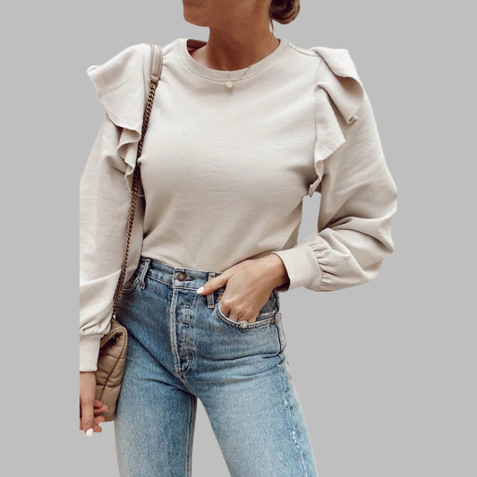 Ruffle Shoulder Long Sleeve Top